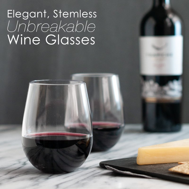 Vinjoy Set of 8 Unbreakable Stemless Wine Glasses â€“ 16oz BPA-Free Tritan Plastic, Reusable & Shatterproof Drinkware for Indoor Outdoor Parties, Dishwasher Safe Crystal Clear Bar Glasses - Image 2